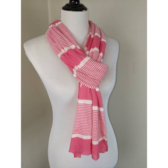 Pink Striped Lightweight Spring Summer Oblong Scarf Wrap Jersey Knit Lands' End - Picture 3 of 4